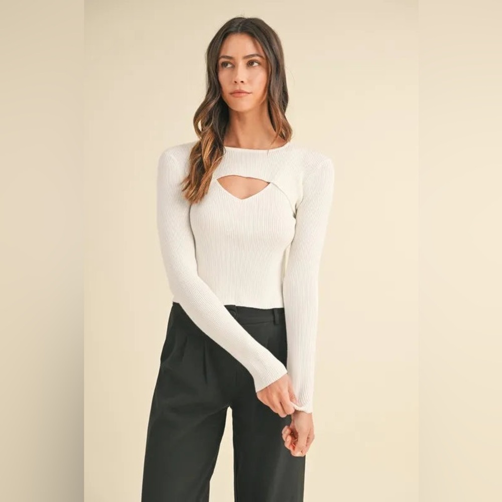 MABLE Cut Out Long Sleeve Ribbed Knit Top